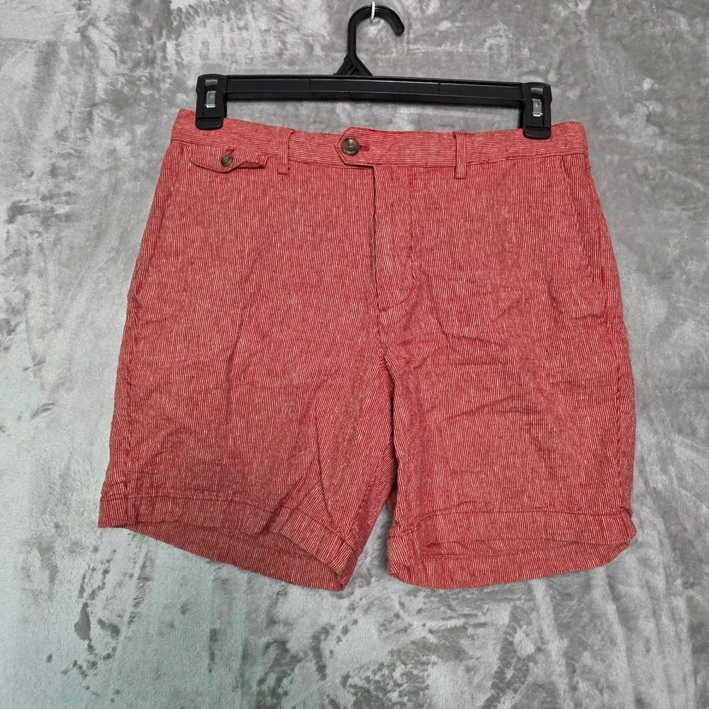 Banana Republic Mens Red White Striped Linen Cotton Blend Shorts Size 31